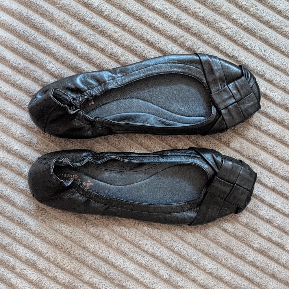 Umberto Raffini Black Women's Woven Toe Ballet Flats Leather Upper And Lining